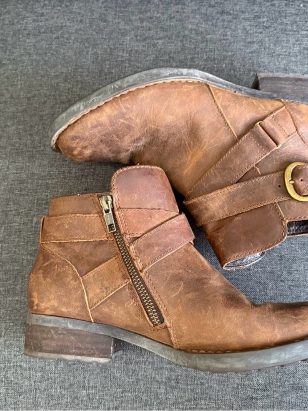 Born Distressed Tan Leather Ankle Booties with Buckle - Picture 5 of 6